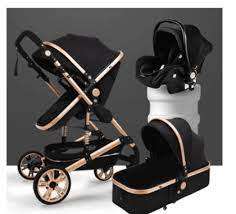 Belecoo Brand 3 in 1 Baby Stroller With Car Seat- Black And Gold