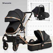 Belecco 3 in 1 Baby Stroller With Car Seat- Black And Gold