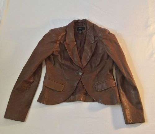 Stunning Moda International genuine leather brown blazer jacket