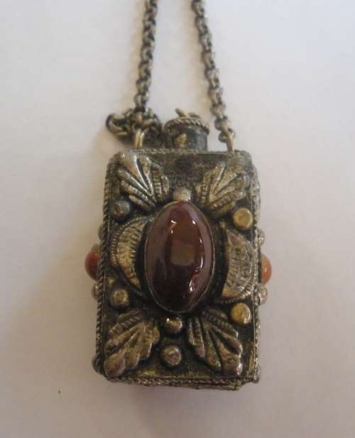 Vintage snuff/ perfume bottle necklace with semi precious stones