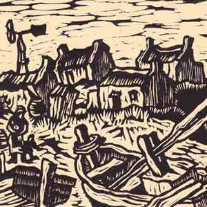 A LARGE GREGOIRE BOONZAIER (1909-2005) : FISHING VILLAGE & BOATS : SIGNED & DATED (1978) A RARE LINO