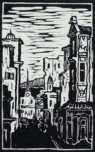 * GREGOIRE BOONZAIER (1909-2005) : DISTRICT SIX : SIGNED & FRAMED LINOCUT