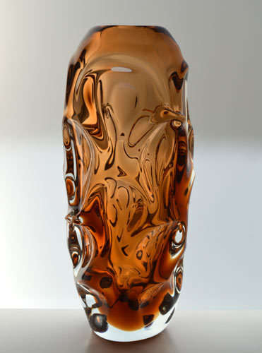 * BARGAIN!!! DAZZLING, AMBER & TRANSPARENT HEAVY SKRDLOVICE VASE, DESIGNED BY JAN BERANEK (1933-)
