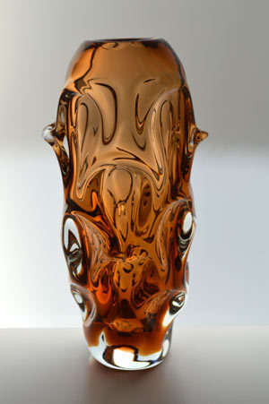 * BARGAIN!!! DAZZLING, AMBER & TRANSPARENT HEAVY SKRDLOVICE VASE, DESIGNED BY JAN BERANEK (1933-)
