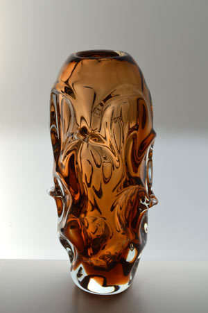 * BARGAIN!!! DAZZLING, AMBER & TRANSPARENT HEAVY SKRDLOVICE VASE, DESIGNED BY JAN BERANEK (1933-)