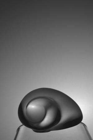 AN IMPORTED FRENCH `ESCARGOT` PAPER WEIGHT MADE FROM CLEAR GLASS