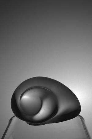 AN IMPORTED FRENCH `ESCARGOT` PAPER WEIGHT MADE FROM CLEAR GLASS