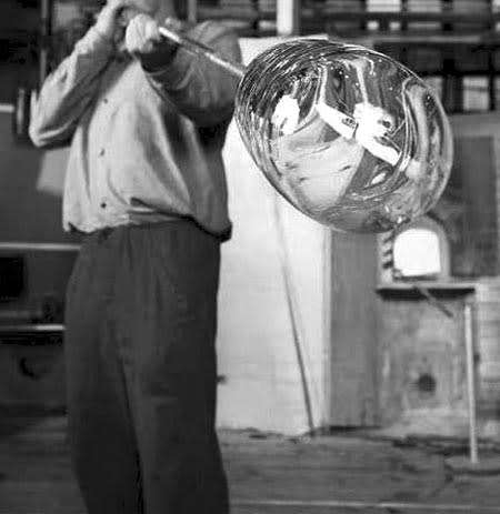 *A RARE 1955 CZECH HARRACH 'HARRTIL' VASE WITH WOVEN FIBRES, DESIGNED BY MILOS PULPITEL &  SCHWEDLER