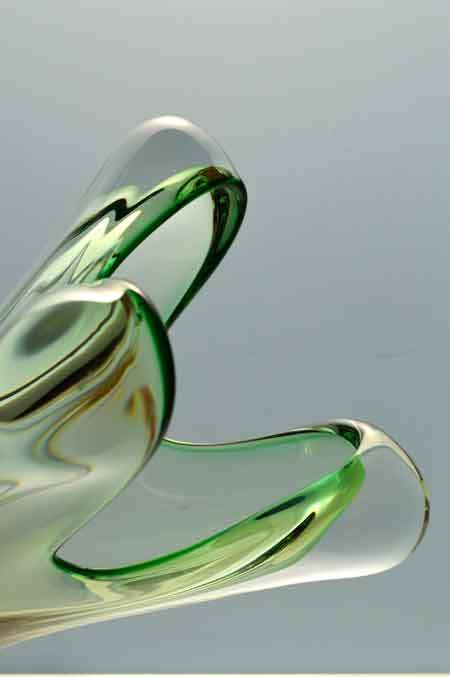 LARGE SALMON & GREEN CZECH ART GLASS CHRIBSKA SCULPTURE DESIGNED BY PROF JOSEF HOSPODKA IN THE 1970s