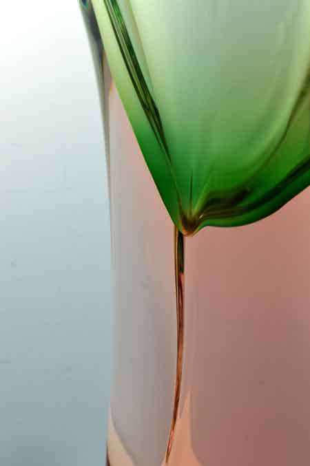 LARGE SALMON & GREEN CZECH ART GLASS CHRIBSKA SCULPTURE DESIGNED BY PROF JOSEF HOSPODKA IN THE 1970s