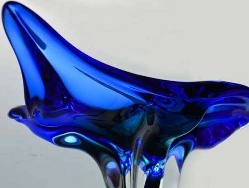 XXXL * BLUE AND GREEN CZECH ART GLASS CHRIBSKA BOWL DESIGNED BY PROF JOSEF HOSPODKA IN THE 1970s