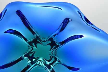 XXXL * BLUE AND GREEN CZECH ART GLASS CHRIBSKA BOWL DESIGNED BY PROF JOSEF HOSPODKA IN THE 1970s