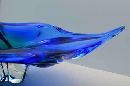 XXXL * BLUE AND GREEN CZECH ART GLASS CHRIBSKA BOWL DESIGNED BY PROF JOSEF HOSPODKA IN THE 1970s