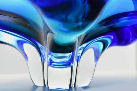 XXXL * BLUE AND GREEN CZECH ART GLASS CHRIBSKA BOWL DESIGNED BY PROF JOSEF HOSPODKA IN THE 1970s