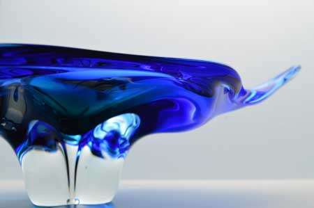 XXXL * BLUE AND GREEN CZECH ART GLASS CHRIBSKA BOWL DESIGNED BY PROF JOSEF HOSPODKA IN THE 1970s