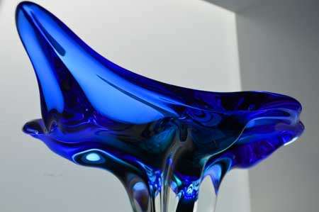 XXXL * BLUE AND GREEN CZECH ART GLASS CHRIBSKA BOWL DESIGNED BY PROF JOSEF HOSPODKA IN THE 1970s