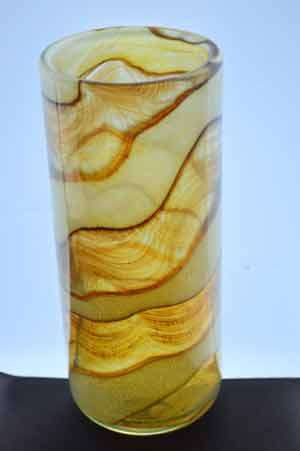 A RARE MICHAEL HARRIS MDINA ART GLASS VASE FROM THE 1970s : AUTUMN RANGE IN SHADES OF AMBER & BROWN