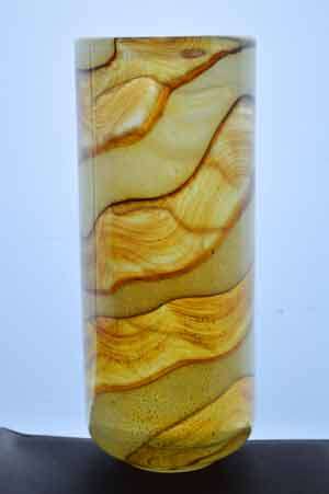 A RARE MICHAEL HARRIS MDINA ART GLASS VASE FROM THE 1970s : AUTUMN RANGE IN SHADES OF AMBER & BROWN