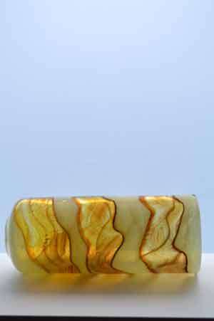 A RARE MICHAEL HARRIS MDINA ART GLASS VASE FROM THE 1970s : AUTUMN RANGE IN SHADES OF AMBER & BROWN