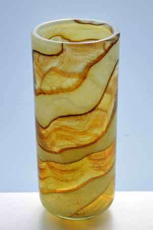 A RARE MICHAEL HARRIS MDINA ART GLASS VASE FROM THE 1970s : AUTUMN RANGE IN SHADES OF AMBER & BROWN