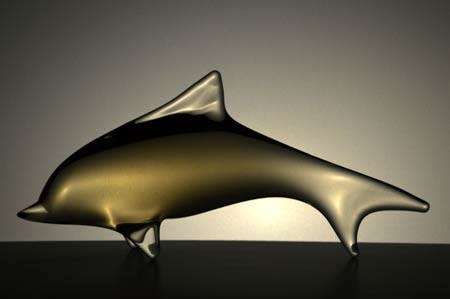 ELEGANT EARLY 1970s ZBS CZECH ART GLASS SCULPTURE OF A DOLPHIN, DESIGNED MILOSLAV JANKU (1916-1994)