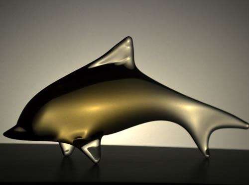 ELEGANT EARLY 1970s ZBS CZECH ART GLASS SCULPTURE OF A DOLPHIN, DESIGNED MILOSLAV JANKU (1916-1994)