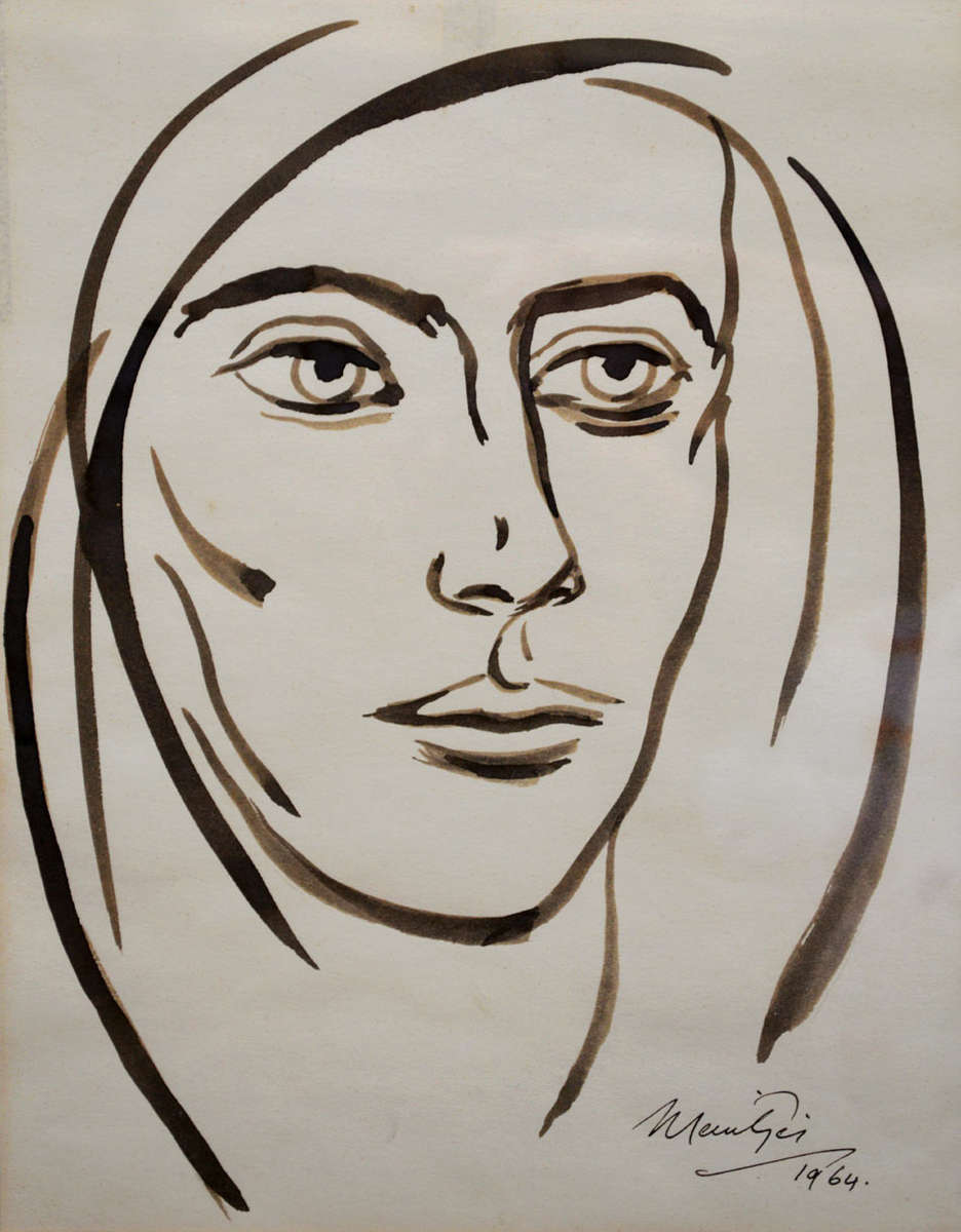 * JOHANNES MEINTJES: ORIGINAL, SIGNED & DATED BRUSH SKETCH OF A MALE FACE : A BEAUTY OF NOTE!!