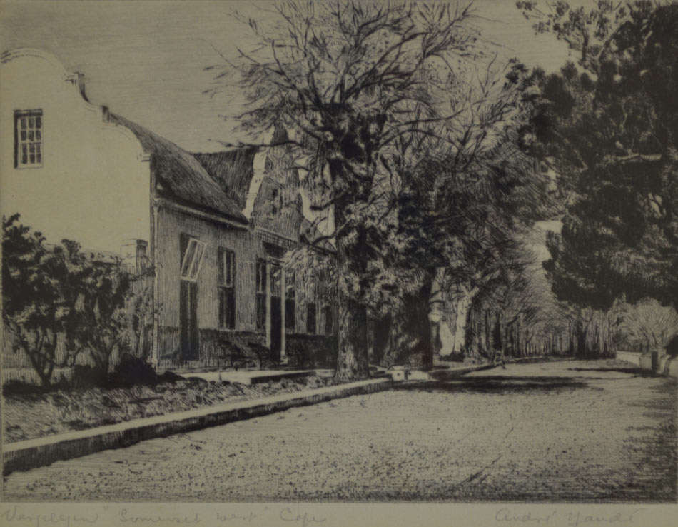 * HM PEMBERTON & ANDRE NAUDE : TWO SIGNED DRY-POINT ETCHINGS TITLED 'VERGELEN, SOMERSET WEST, CAPE')