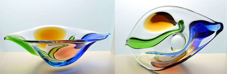 * A MAGNIFICENT & MOST ELEGANT CZECH ART GLASS BOWL DESIGNED BY FRANTISEK ZEMEK FOR MSTISOV