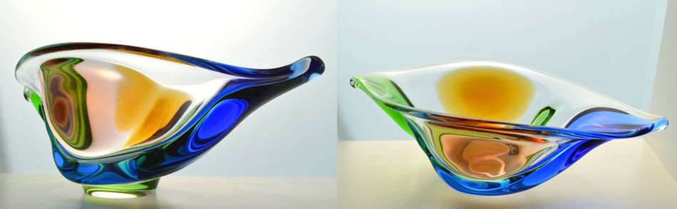 * A MAGNIFICENT & MOST ELEGANT CZECH ART GLASS BOWL DESIGNED BY FRANTISEK ZEMEK FOR MSTISOV