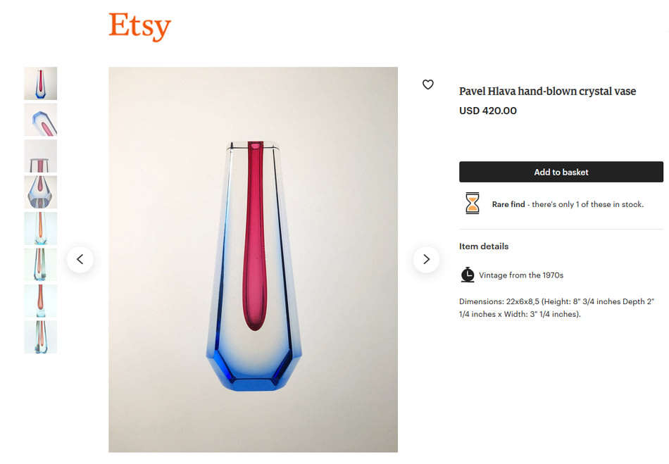 MUSEUM ITEM EXBOR BLUE & CLEAR CZECH GLASS SCULPTURAL VASE DESIGNED BY PAVEL HLAVA IN 1957/58