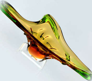 * BARGAIN! A DAZZLING, VERY LARGE GREEN AND AMBER CZECH ART GLASS MSTISOV / MOSER BOWL 1970/1980s