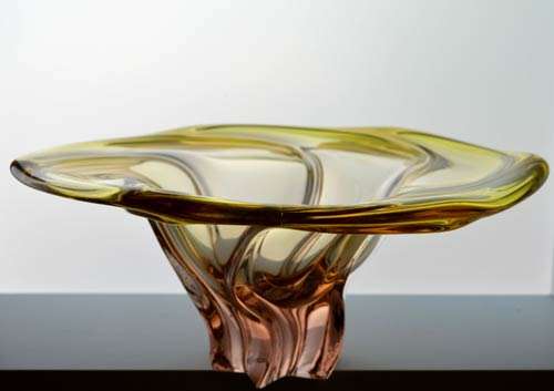 * AMBER & APRICOT CZECH ART GLASS CHRIBSKA BOWL DESIGNED BY PROF JOSEF HOSPODKA