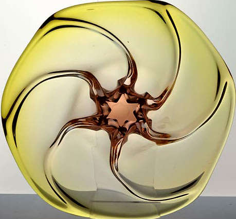 * AMBER & APRICOT CZECH ART GLASS CHRIBSKA BOWL DESIGNED BY PROF JOSEF HOSPODKA