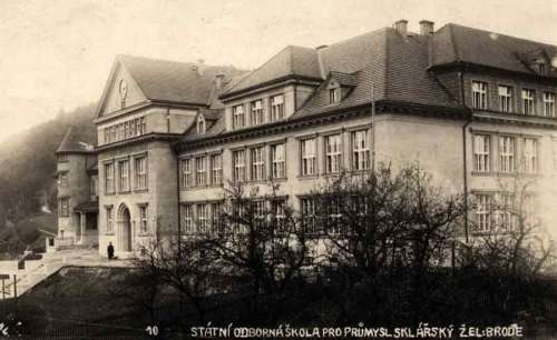 * A BEAUTY! A POST-WAR CZECH ART GLASS VASE; PRESSED GLASS IN AMBER AND PALE EMERALD GREEN