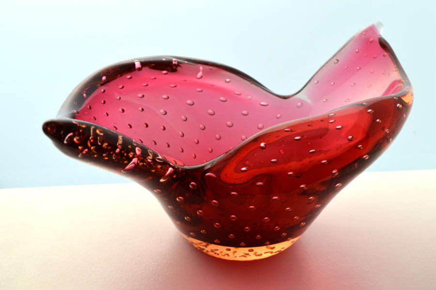 * RARE & DAZZLINGLY BEAUTIFUL CZECH ART GLASS BOWL WITH CONTROLLED BUBBLES BY JIRINA ZERTOVA IN 1960