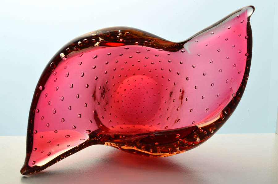 * RARE & DAZZLINGLY BEAUTIFUL CZECH ART GLASS BOWL WITH CONTROLLED BUBBLES BY JIRINA ZERTOVA IN 1960