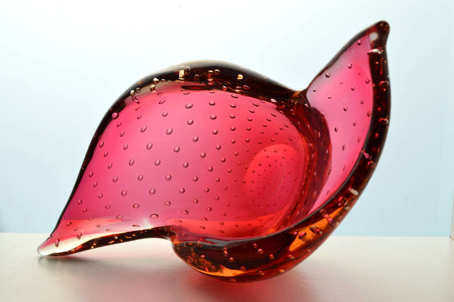 * RARE & DAZZLINGLY BEAUTIFUL CZECH ART GLASS BOWL WITH CONTROLLED BUBBLES BY JIRINA ZERTOVA IN 1960