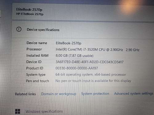 HP EliteBook 2570p Intel Core i7-3520M 8GB RAM 256GB SSD