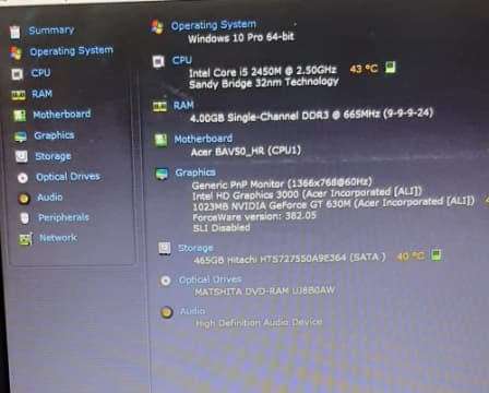 Acer Travelmate 5760 - Intel Core i5-2540M 2.4GHz 1TB HDD 8GB RAM