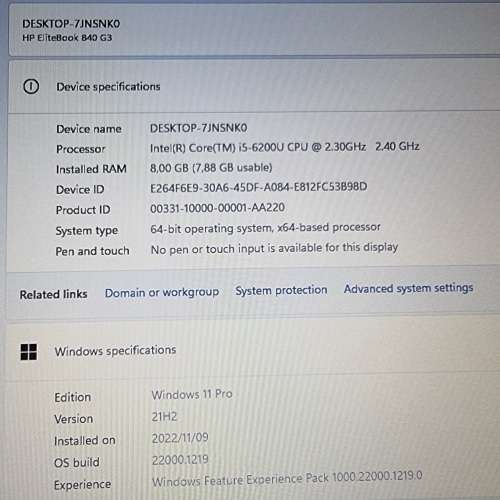 HP Elitebook 840 G3 - Intel Core i5-6200U 2.4GHz, 8GB RAM, 500GB HDD