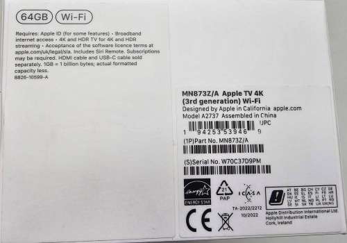 Apple TV 4K 2022 3rd Gen WiFi 64GB *Brand New - Sealed*