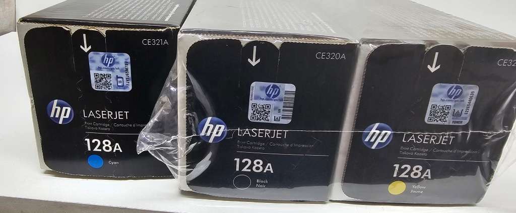 3 x HP 128A toners !Still sealed! Cyan, Yellow and Black