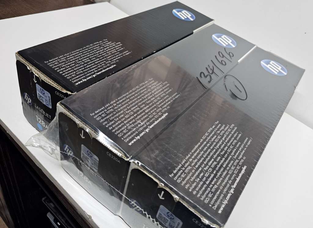 3 x HP 128A toners !Still sealed! Cyan, Yellow and Black