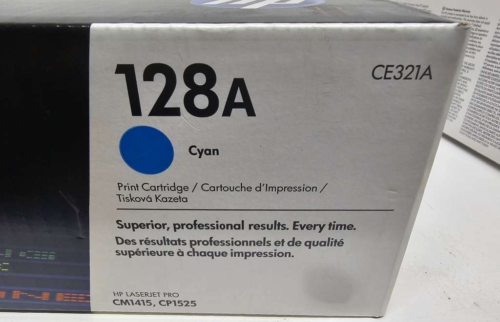 3 x HP 128A toners !Still sealed! Cyan, Yellow and Black