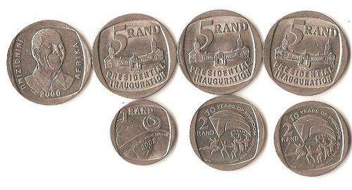 SOUTH AFRICA USED LOT 4 x R5 ,2 x R2 ,1 x R1