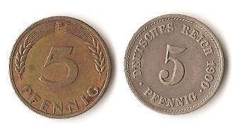 1900&1949 5 PFHENNING GERMANY-49 YEARS APART :LOT OF 2 COINS