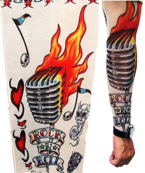 1 x Flaming Rock N Roll Tattoo Sleeve - one size