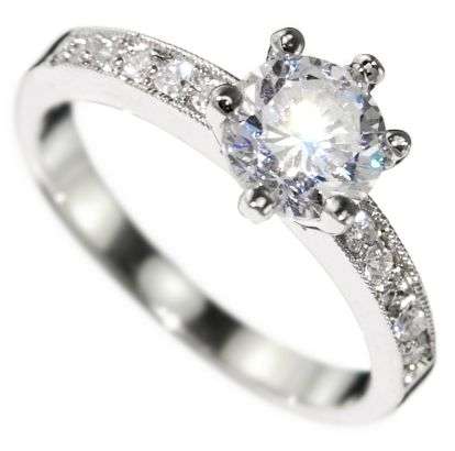 Engagement Ring cladded in 18k White Gold - Simulated Diamond Size 8 - Valentine "SPECIAL"