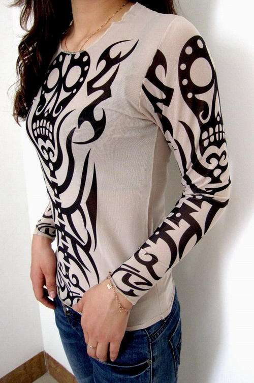 Skull-themed Tattoo Shirt (long sleeve) - One Size